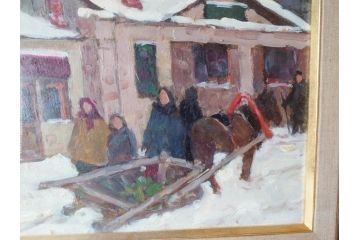現代ソビエト絵画　アラロフB.H.　月光荘取り扱い　「冬のザゴルスク」　油絵(油彩、風景画、額装)(R-070733)