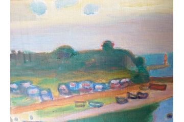 洋画家　鈴木信太郎　眞鶴新線　8号(P8)　優しいタッチが印象的な油彩(油絵、絵画、風景画、額装)(R-070734)