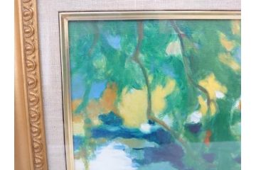 遊馬正　「睡蓮」　1978　4号(F4)　柔らかな風を感じる油彩(油絵、絵画、風景画、額装、ASOMA TADASHI)(R-070735)