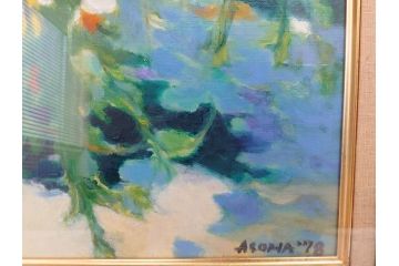 遊馬正　「睡蓮」　1978　4号(F4)　柔らかな風を感じる油彩(油絵、絵画、風景画、額装、ASOMA TADASHI)(R-070735)