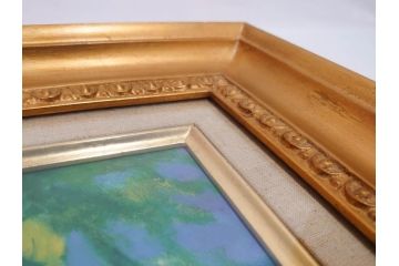 遊馬正　「睡蓮」　1978　4号(F4)　柔らかな風を感じる油彩(油絵、絵画、風景画、額装、ASOMA TADASHI)(R-070735)