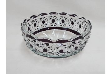 大正〜昭和初期　切子　細やかな意匠が施されたボウル&皿6枚セット(ガラス、硝子、深皿)(R-070736)