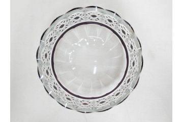 大正〜昭和初期　切子　細やかな意匠が施されたボウル&皿6枚セット(ガラス、硝子、深皿)(R-070736)