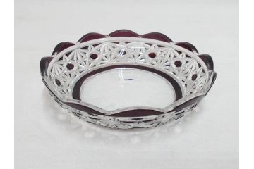 大正〜昭和初期　切子　細やかな意匠が施されたボウル&皿6枚セット(ガラス、硝子、深皿)(R-070736)