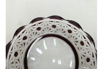大正〜昭和初期　切子　細やかな意匠が施されたボウル&皿6枚セット(ガラス、硝子、深皿)(R-070736)