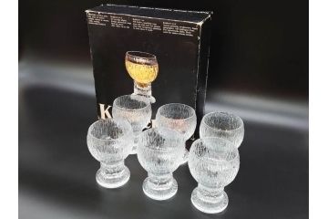 ヴィンテージ　廃番　iittala(イッタラ)　Kekkerit(ケッケリト)　氷の彫刻のような美しく存在感のあるショットグラス6客セット(ミニグラス、ガラス、箱付き、ビンテージ、北欧食器)(R-070739)