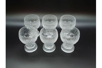 ヴィンテージ　廃番　iittala(イッタラ)　Kekkerit(ケッケリト)　氷の彫刻のような美しく存在感のあるショットグラス6客セット(ミニグラス、ガラス、箱付き、ビンテージ、北欧食器)(R-070739)