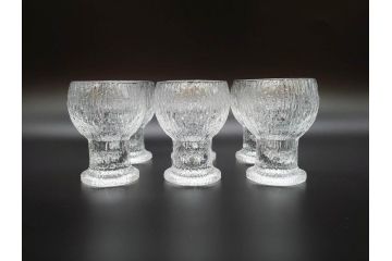 ヴィンテージ　廃番　iittala(イッタラ)　Kekkerit(ケッケリト)　氷の彫刻のような美しく存在感のあるショットグラス6客セット(ミニグラス、ガラス、箱付き、ビンテージ、北欧食器)(R-070739)
