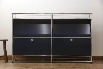 中古　USMハラー(USM Haller)　アングルシェルフ　メンズライクな空間づくりに活躍する鉄製サイドボード(収納棚、マガジンラック、戸棚、引き出し)(R-070741)