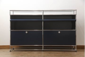 中古　USMハラー(USM Haller)　アングルシェルフ　メンズライクな空間づくりに活躍する鉄製サイドボード(収納棚、マガジンラック、戸棚、引き出し)(R-070741)