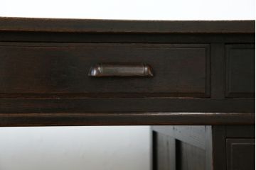 和製アンティーク　ナラ材　どっしりとした佇まいの組立式両袖机(ニーホールデスク、ワークデスク、オフィスデスク、在宅ワーク、在宅用)(R-070746)