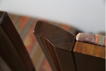 中古　カリモク家具(karimoku)　domani(ドマーニ)　Forza(フォルザ)シリーズ　華やかなファブリックが空間に彩を添えるダイニングチェア4脚　セット定価約84万円相当　(R-070749)