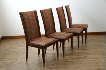 中古　カリモク家具(karimoku)　domani(ドマーニ)　Forza(フォルザ)シリーズ　華やかなファブリックが空間に彩を添えるダイニングチェア4脚　セット定価約84万円相当　(R-070749)