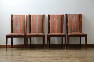 中古　カリモク家具(karimoku)　domani(ドマーニ)　Forza(フォルザ)シリーズ　華やかなファブリックが空間に彩を添えるダイニングチェア4脚　セット定価約84万円相当　(R-070749)