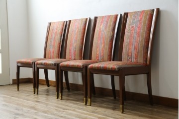 中古　カリモク家具(karimoku)　domani(ドマーニ)　Forza(フォルザ)シリーズ　華やかなファブリックが空間に彩を添えるダイニングチェア4脚　セット定価約84万円相当　(R-070749)