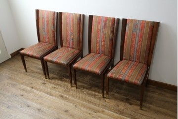 中古　カリモク家具(karimoku)　domani(ドマーニ)　Forza(フォルザ)シリーズ　華やかなファブリックが空間に彩を添えるダイニングチェア4脚　セット定価約84万円相当　(R-070749)