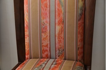 中古　カリモク家具(karimoku)　domani(ドマーニ)　Forza(フォルザ)シリーズ　華やかなファブリックが空間に彩を添えるダイニングチェア4脚　セット定価約84万円相当　(R-070749)