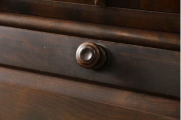 中古　北海道民芸家具　収納に便利な本棚付き!!　シックなビューローブックケース(ライティングビューロー、簿記机、引き出し、ブックシェルフ、本棚、飾り棚、収納棚、ワークデスク、在宅ワーク、在宅用)(定価約50万円)(R-070754)