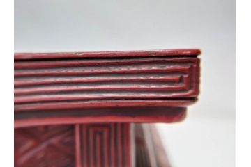 昭和初期　堆朱　牡丹彫　緻密な彫りの意匠が見事な平卓(花台、ミニテーブル、飾り台、木製、箱付き)(R-070764)