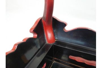 昭和初期　堆朱　牡丹彫　緻密な彫りの意匠が見事な平卓(花台、ミニテーブル、飾り台、木製、箱付き)(R-070764)