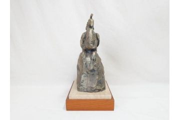 彫刻家　北村西望　1980年　白銅(洋銀)製　鳥寿　凛とした佇まいが美しい彫刻鳳凰(干支置物、酉、オブジェ、台座付き、共箱付き)(R-070765)
