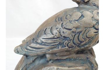 彫刻家　北村西望　1980年　白銅(洋銀)製　鳥寿　凛とした佇まいが美しい彫刻鳳凰(干支置物、酉、オブジェ、台座付き、共箱付き)(R-070765)