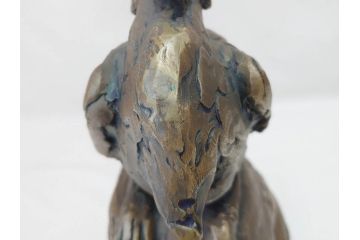 彫刻家　北村西望　1980年　白銅(洋銀)製　鳥寿　凛とした佇まいが美しい彫刻鳳凰(干支置物、酉、オブジェ、台座付き、共箱付き)(R-070765)