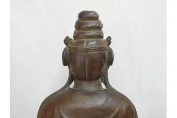 芸術院会員(彫刻家)　晝間弘　謹作　聖観世音菩薩　細部まで丁寧につくり込まれた重厚感のあるブロンズ像(仏像、観音像、置物、オブジェ、共箱付き)(R-070766)