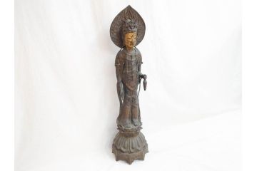 中国?　チベット?　唐物?　塗金　古銅　細かな所までこだわりが感じられる菩薩(仏像、仏教、観音、置物、オブジェ)(R-070768)