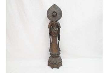 中国?　チベット?　唐物?　塗金　古銅　細かな所までこだわりが感じられる菩薩(仏像、仏教、観音、置物、オブジェ)(R-070768)