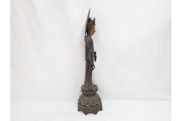 中国?　チベット?　唐物?　塗金　古銅　細かな所までこだわりが感じられる菩薩(仏像、仏教、観音、置物、オブジェ)(R-070768)