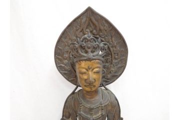 中国?　チベット?　唐物?　塗金　古銅　細かな所までこだわりが感じられる菩薩(仏像、仏教、観音、置物、オブジェ)(R-070768)