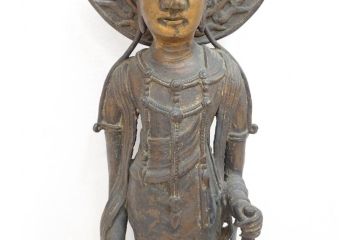 中国?　チベット?　唐物?　塗金　古銅　細かな所までこだわりが感じられる菩薩(仏像、仏教、観音、置物、オブジェ)(R-070768)