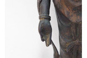 中国?　チベット?　唐物?　塗金　古銅　細かな所までこだわりが感じられる菩薩(仏像、仏教、観音、置物、オブジェ)(R-070768)