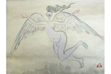 彫刻家　木内克　天女　水戸市泉町　橋尚美堂　美しく舞う姿が目を惹く掛軸(掛け軸、共箱付き)(R-070772)