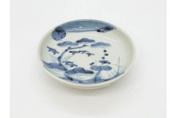 江戸期　古伊万里　染付　約13cm　4.3寸　松の絵が柔らかい雰囲気を醸し出す小皿3枚セット(深皿、和皿、和食器、四寸三分)(R-070775)