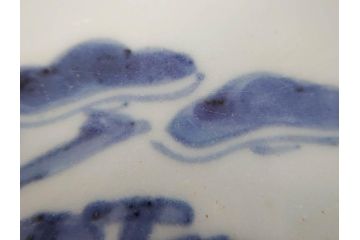 江戸期　古伊万里　染付　約13cm　4.3寸　松の絵が柔らかい雰囲気を醸し出す小皿3枚セット(深皿、和皿、和食器、四寸三分)(R-070775)