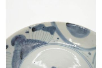 江戸期　古伊万里　染付　草花文　五弁花文　約14cm　4.4寸　落ち着いた色合いが上品な印象を与えるなます皿3枚セット(深皿、和皿、和食器、四寸四分)(R-070776)