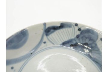 江戸期　古伊万里　染付　草花文　五弁花文　約14cm　4.4寸　落ち着いた色合いが上品な印象を与えるなます皿3枚セット(深皿、和皿、和食器、四寸四分)(R-070776)