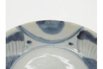 江戸期　古伊万里　染付　草花文　五弁花文　約14cm　4.4寸　落ち着いた色合いが上品な印象を与えるなます皿3枚セット(深皿、和皿、和食器、四寸四分)(R-070776)