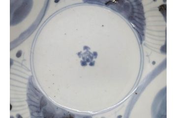 江戸期　古伊万里　染付　草花文　五弁花文　約14cm　4.4寸　落ち着いた色合いが上品な印象を与えるなます皿3枚セット(深皿、和皿、和食器、四寸四分)(R-070776)