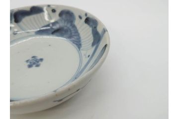 江戸期　古伊万里　染付　草花文　五弁花文　約14cm　4.4寸　落ち着いた色合いが上品な印象を与えるなます皿3枚セット(深皿、和皿、和食器、四寸四分)(R-070776)