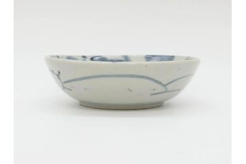 江戸期　古伊万里　染付　草花文　五弁花文　約14cm　4.4寸　落ち着いた色合いが上品な印象を与えるなます皿3枚セット(深皿、和皿、和食器、四寸四分)(R-070776)