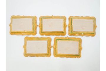 古余呂技窯　川瀬竹志　黄地緑彩輪花　約20cm　6.6寸　鮮やかな色合いが食卓を華やかにする長方皿5枚セット(変形皿、和皿、和食器、共箱付き、六寸六分)(R-070778)