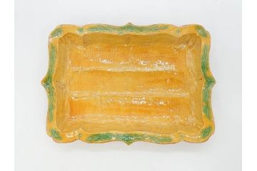 古余呂技窯　川瀬竹志　黄地緑彩輪花　約20cm　6.6寸　鮮やかな色合いが食卓を華やかにする長方皿5枚セット(変形皿、和皿、和食器、共箱付き、六寸六分)(R-070778)
