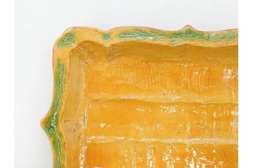古余呂技窯　川瀬竹志　黄地緑彩輪花　約20cm　6.6寸　鮮やかな色合いが食卓を華やかにする長方皿5枚セット(変形皿、和皿、和食器、共箱付き、六寸六分)(R-070778)