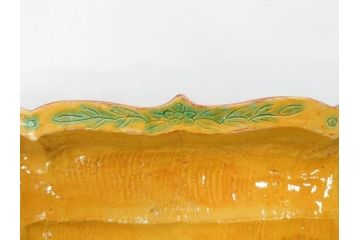 古余呂技窯　川瀬竹志　黄地緑彩輪花　約20cm　6.6寸　鮮やかな色合いが食卓を華やかにする長方皿5枚セット(変形皿、和皿、和食器、共箱付き、六寸六分)(R-070778)