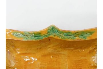 古余呂技窯　川瀬竹志　黄地緑彩輪花　約20cm　6.6寸　鮮やかな色合いが食卓を華やかにする長方皿5枚セット(変形皿、和皿、和食器、共箱付き、六寸六分)(R-070778)