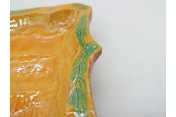 古余呂技窯　川瀬竹志　黄地緑彩輪花　約20cm　6.6寸　鮮やかな色合いが食卓を華やかにする長方皿5枚セット(変形皿、和皿、和食器、共箱付き、六寸六分)(R-070778)