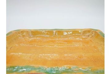 古余呂技窯　川瀬竹志　黄地緑彩輪花　約20cm　6.6寸　鮮やかな色合いが食卓を華やかにする長方皿5枚セット(変形皿、和皿、和食器、共箱付き、六寸六分)(R-070778)